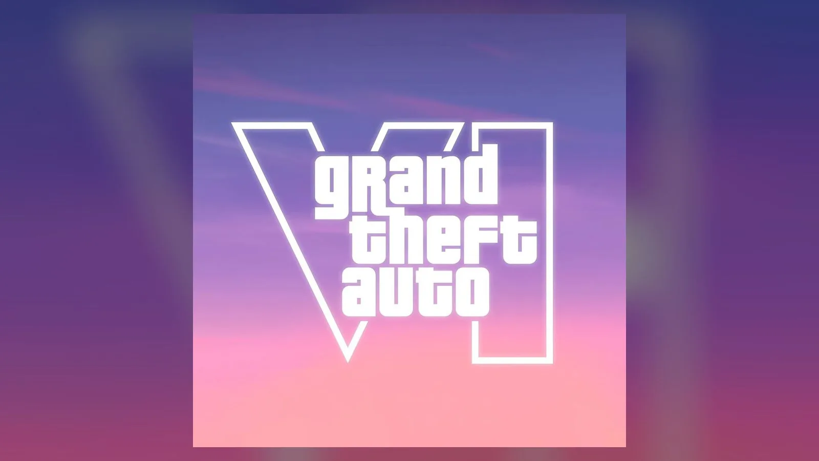 Grand Theft Auto VI logo on a pink and purple sky (official key art)