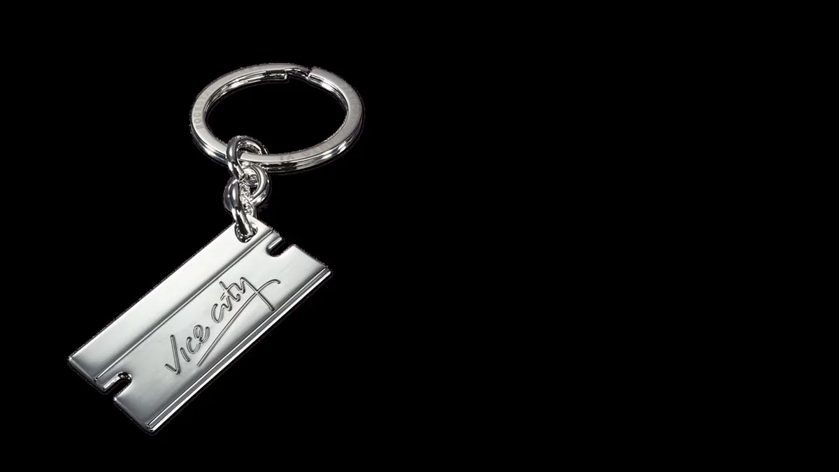 Vice City razor blade keychain — official Rockstar Store product shot